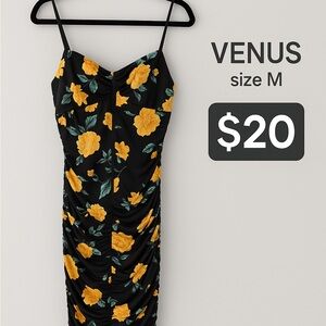 VENUS Strapless Black and Yellow Floral Dress